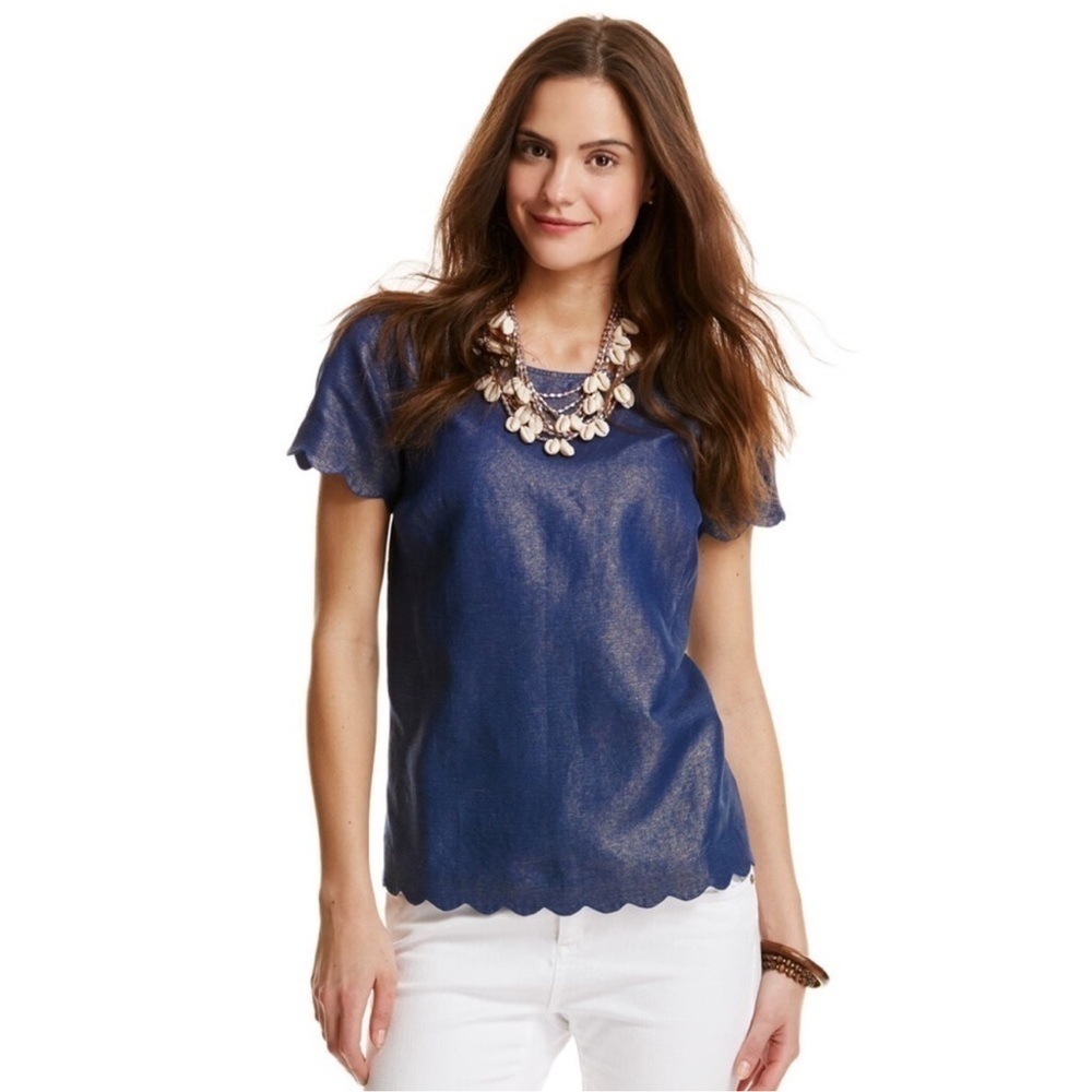 VINEYARD VINES Women’s Shimmer Linen Scallop Top Size 0